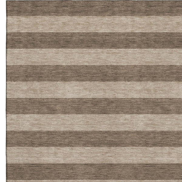 HomeRoots 9' X 12' Coffee And Beige Striped Area Rug - Durable, Stain Resistant, UV Protected for Busy Homes 647739