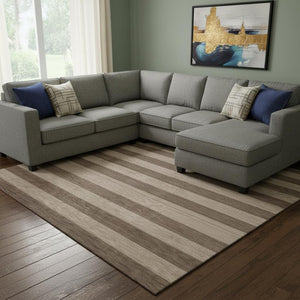HomeRoots 10' X 14' Stylish Coffee & Beige Striped Area Rug - Durable, Washable, UV Protection for Any Room 647740
