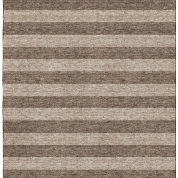 HomeRoots 10' X 14' Stylish Coffee & Beige Striped Area Rug - Durable, Washable, UV Protection for Any Room 647740