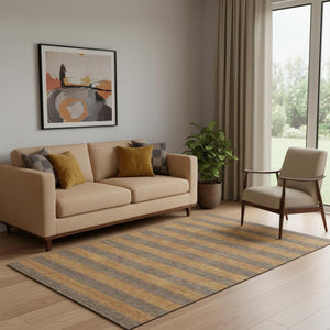 HomeRoots 5' X 8' Chocolate and Copper Striped Washable Area Rug with UV Protection for Stylish Living Spaces 647742
