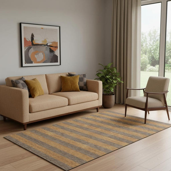 HomeRoots 5' X 8' Chocolate and Copper Striped Washable Area Rug with UV Protection for Stylish Living Spaces 647742