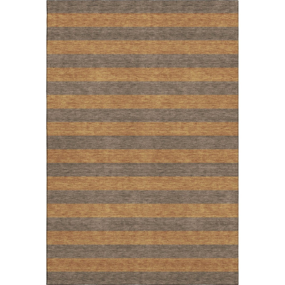HomeRoots 5' X 8' Chocolate and Copper Striped Washable Area Rug with UV Protection for Stylish Living Spaces 647742
