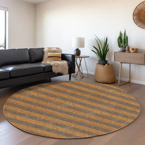 HomeRoots 8' Chocolate and Copper Striped Round Rug - Washable, UV Protected, Stain-Resistant for Durability! 647743