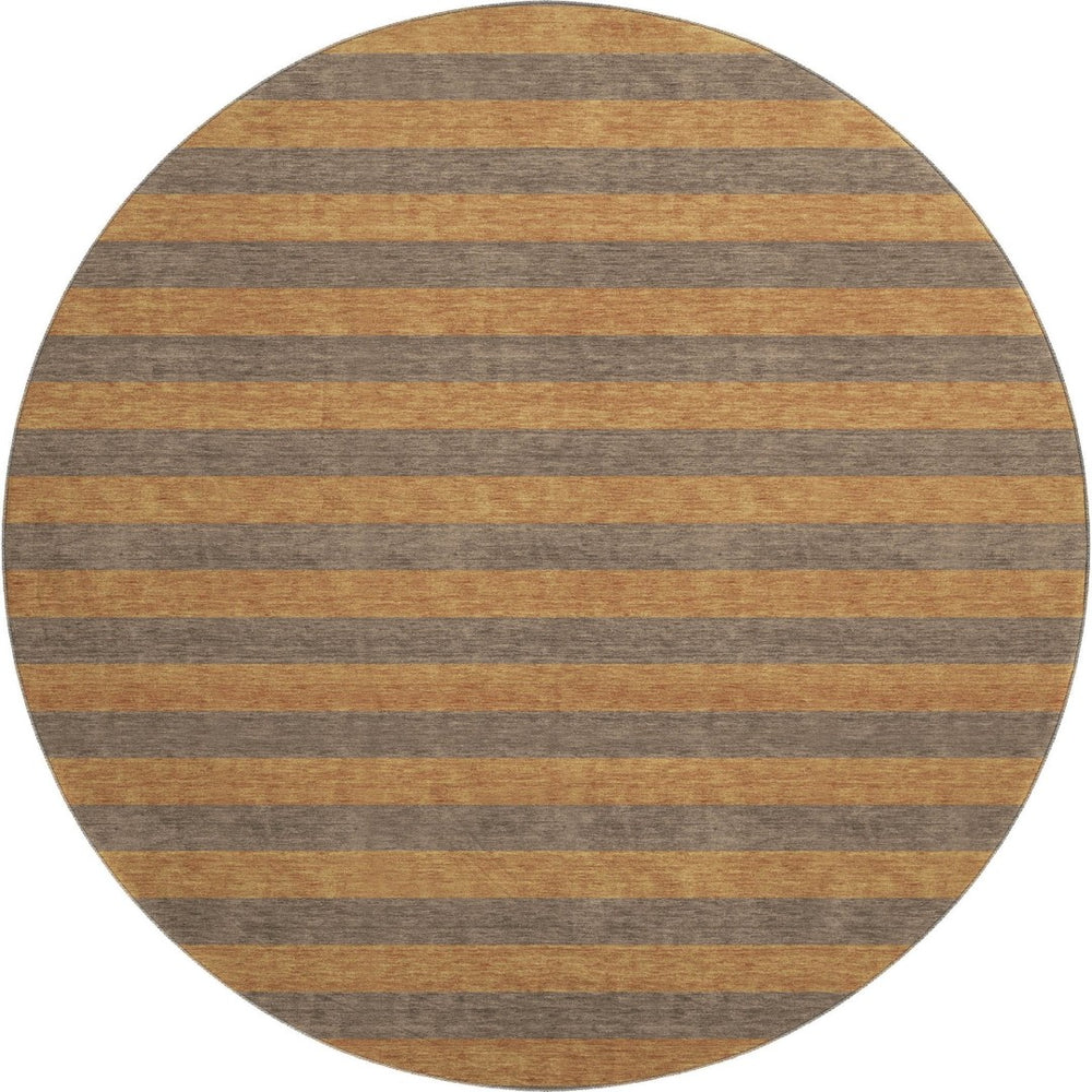 HomeRoots 8' Chocolate and Copper Striped Round Rug - Washable, UV Protected, Stain-Resistant for Durability! 647743