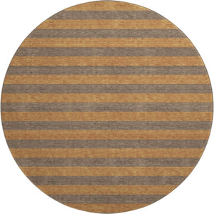HomeRoots 8' Chocolate and Copper Striped Round Rug - Washable, UV Protected, Stain-Resistant for Durability! 647743