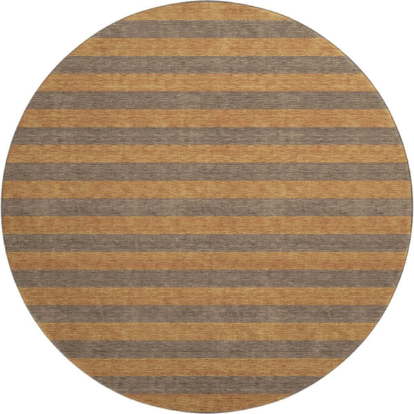 HomeRoots 8' Chocolate and Copper Striped Round Rug - Washable, UV Protected, Stain-Resistant for Durability! 647743