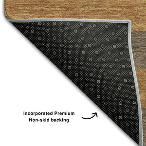 HomeRoots 8' Chocolate and Copper Striped Round Rug - Washable, UV Protected, Stain-Resistant for Durability! 647743