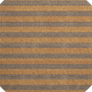 HomeRoots 8' Chocolate and Copper Striped Round Rug - Washable, UV Protected, Stain-Resistant for Durability! 647743