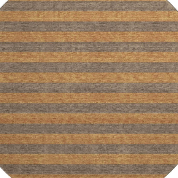 HomeRoots 8' Chocolate and Copper Striped Round Rug - Washable, UV Protected, Stain-Resistant for Durability! 647743