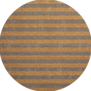 HomeRoots 8' Chocolate and Copper Striped Round Rug - Washable, UV Protected, Stain-Resistant for Durability! 647743