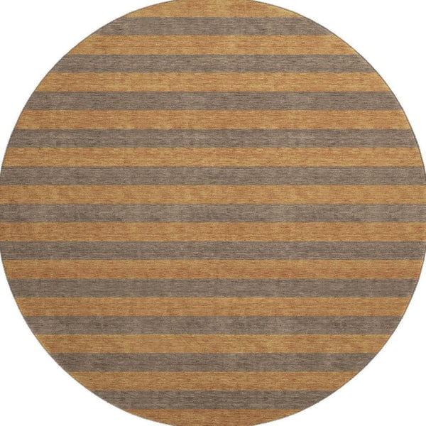HomeRoots 8' Chocolate and Copper Striped Round Rug - Washable, UV Protected, Stain-Resistant for Durability! 647743