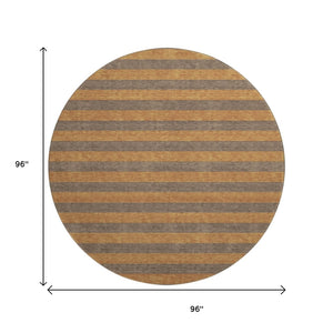 HomeRoots 8' Chocolate and Copper Striped Round Rug - Washable, UV Protected, Stain-Resistant for Durability! 647743