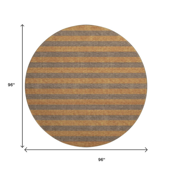 HomeRoots 8' Chocolate and Copper Striped Round Rug - Washable, UV Protected, Stain-Resistant for Durability! 647743