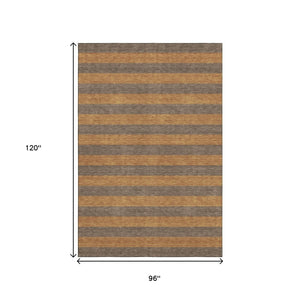 HomeRoots 8' X 10' Washable Chocolate & Copper Striped Area Rug with UV Protection for Busy Homes & Pets 647744