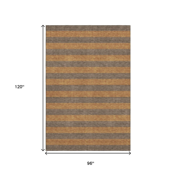 HomeRoots 8' X 10' Washable Chocolate & Copper Striped Area Rug with UV Protection for Busy Homes & Pets 647744