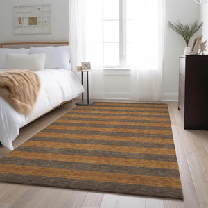 HomeRoots 8' X 10' Washable Chocolate & Copper Striped Area Rug with UV Protection for Busy Homes & Pets 647744