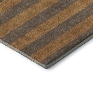 HomeRoots 8' X 10' Washable Chocolate & Copper Striped Area Rug with UV Protection for Busy Homes & Pets 647744