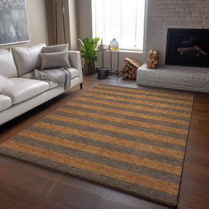 HomeRoots 8' X 10' Washable Chocolate & Copper Striped Area Rug with UV Protection for Busy Homes & Pets 647744