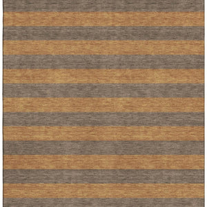 HomeRoots 8' X 10' Washable Chocolate & Copper Striped Area Rug with UV Protection for Busy Homes & Pets 647744