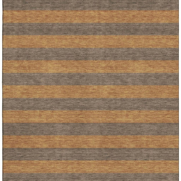 HomeRoots 8' X 10' Washable Chocolate & Copper Striped Area Rug with UV Protection for Busy Homes & Pets 647744