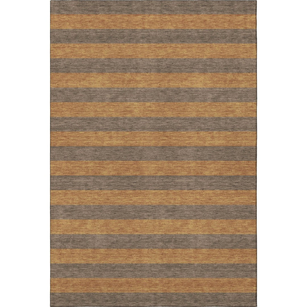 HomeRoots 9' X 12' Chocolate & Copper Striped Area Rug - Washable, UV Protected, Stain Resistant for Family Homes 647745