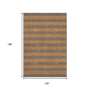 HomeRoots 10' Chocolate and Copper Striped Washable Area Rug - Durable, UV-Protected, Ideal for Family Spaces! 647746
