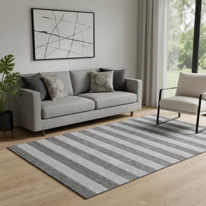 HomeRoots 5' X 8' Stylish Granite Gray and Ivory Striped Washable Area Rug with UV Protection for Homes 647748