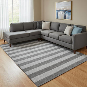 HomeRoots 8' X 10' Stylish Granite Gray & Ivory Striped Washable Area Rug - UV Protected, Pet-Friendly Design 647750