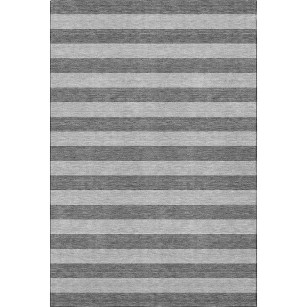 HomeRoots 9' X 12' Striped Area Rug in Granite Gray & Ivory - Washable, UV Protected, Stain-Resistant Comfort 647751
