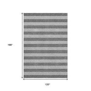HomeRoots 10' Stylish Granite Gray and Ivory Striped Washable Area Rug with UV Protection for Active Homes 647752
