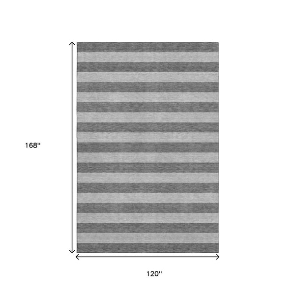 HomeRoots 10' Stylish Granite Gray and Ivory Striped Washable Area Rug with UV Protection for Active Homes 647752