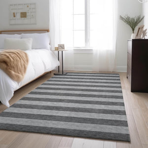 HomeRoots 10' Stylish Granite Gray and Ivory Striped Washable Area Rug with UV Protection for Active Homes 647752
