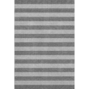 HomeRoots 10' Stylish Granite Gray and Ivory Striped Washable Area Rug with UV Protection for Active Homes 647752