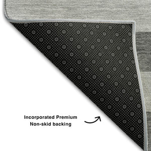 HomeRoots 10' Stylish Granite Gray and Ivory Striped Washable Area Rug with UV Protection for Active Homes 647752