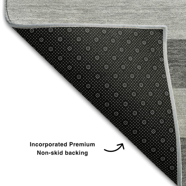 HomeRoots 10' Stylish Granite Gray and Ivory Striped Washable Area Rug with UV Protection for Active Homes 647752