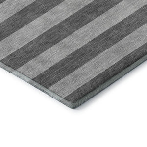 HomeRoots 10' Stylish Granite Gray and Ivory Striped Washable Area Rug with UV Protection for Active Homes 647752