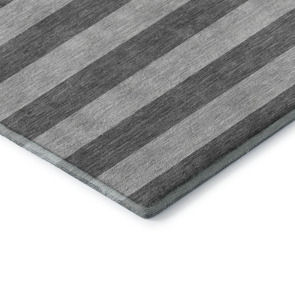 HomeRoots 10' Stylish Granite Gray and Ivory Striped Washable Area Rug with UV Protection for Active Homes 647752