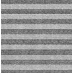 HomeRoots 10' Stylish Granite Gray and Ivory Striped Washable Area Rug with UV Protection for Active Homes 647752