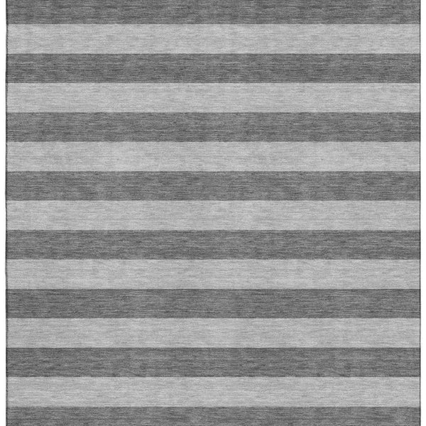 HomeRoots 10' Stylish Granite Gray and Ivory Striped Washable Area Rug with UV Protection for Active Homes 647752