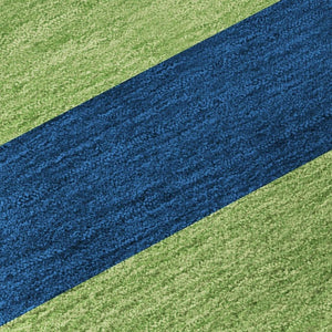 HomeRoots 5' Navy Blue and Green Striped Washable Area Rug - Stain Resistant, UV Protected for High Traffic Areas 647754