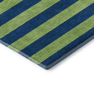 HomeRoots 8' Striped Round Rug in Navy Blue and Green - Washable, UV-Protected, Durable for Indoor & Outdoor Use 647755