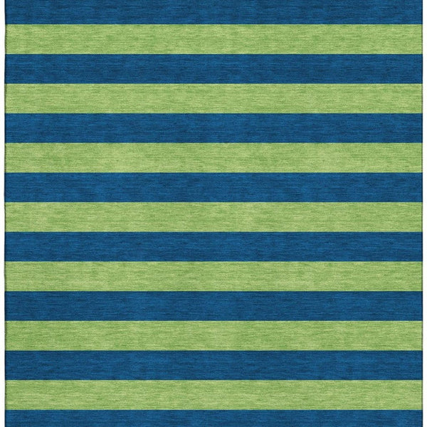 HomeRoots 8' X 10' Navy Blue and Green Striped Area Rug - Stain Resistant, UV Protected, Durable Design for Homes 647756