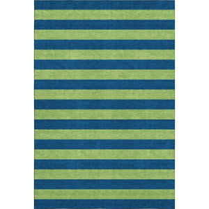 HomeRoots 8' X 10' Navy Blue and Green Striped Area Rug - Stain Resistant, UV Protected, Durable Design for Homes 647756