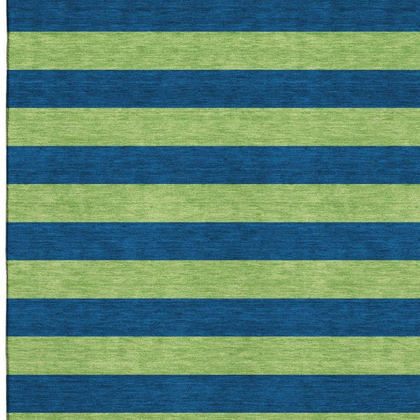HomeRoots 8' X 10' Navy Blue and Green Striped Area Rug - Stain Resistant, UV Protected, Durable Design for Homes 647756
