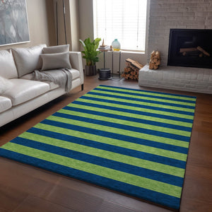 HomeRoots 8' X 10' Navy Blue and Green Striped Area Rug - Stain Resistant, UV Protected, Durable Design for Homes 647756