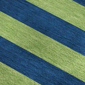HomeRoots 8' X 10' Navy Blue and Green Striped Area Rug - Stain Resistant, UV Protected, Durable Design for Homes 647756