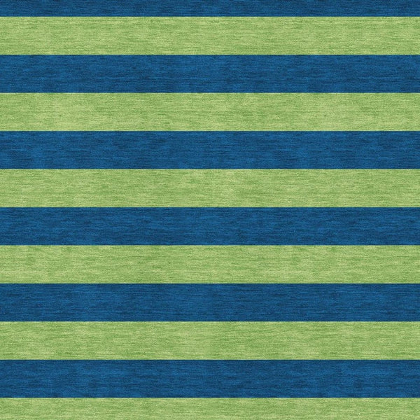 HomeRoots 9' X 12' Navy Blue and Green Striped Area Rug - Washable, UV-Protected, Durable for Kids & Pets! 647757