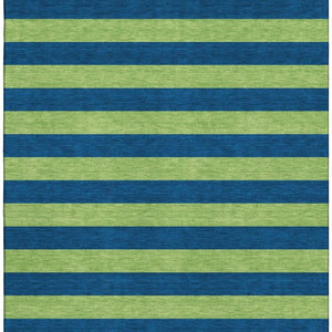 HomeRoots 9' X 12' Navy Blue and Green Striped Area Rug - Washable, UV-Protected, Durable for Kids & Pets! 647757