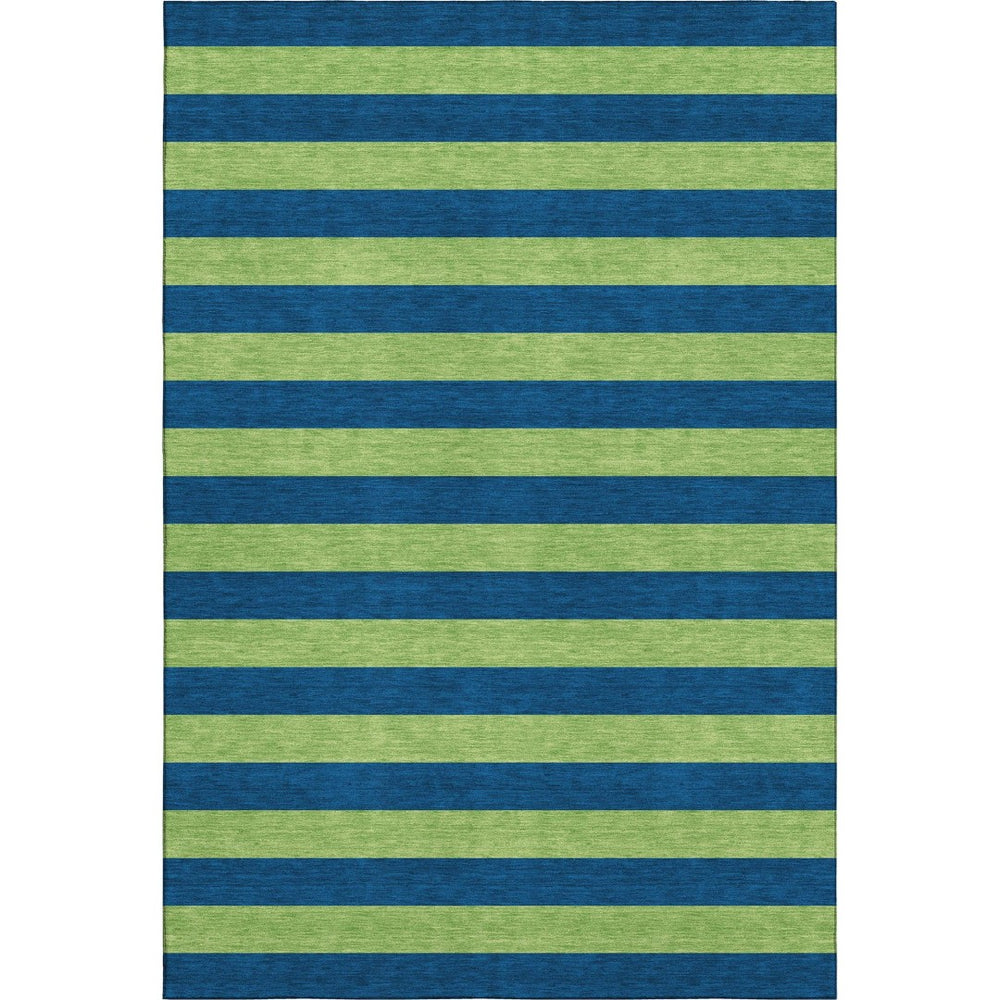 HomeRoots 9' X 12' Navy Blue and Green Striped Area Rug - Washable, UV-Protected, Durable for Kids & Pets! 647757