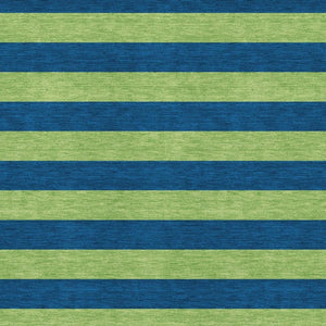 HomeRoots 9' X 12' Navy Blue and Green Striped Area Rug - Washable, UV-Protected, Durable for Kids & Pets! 647757